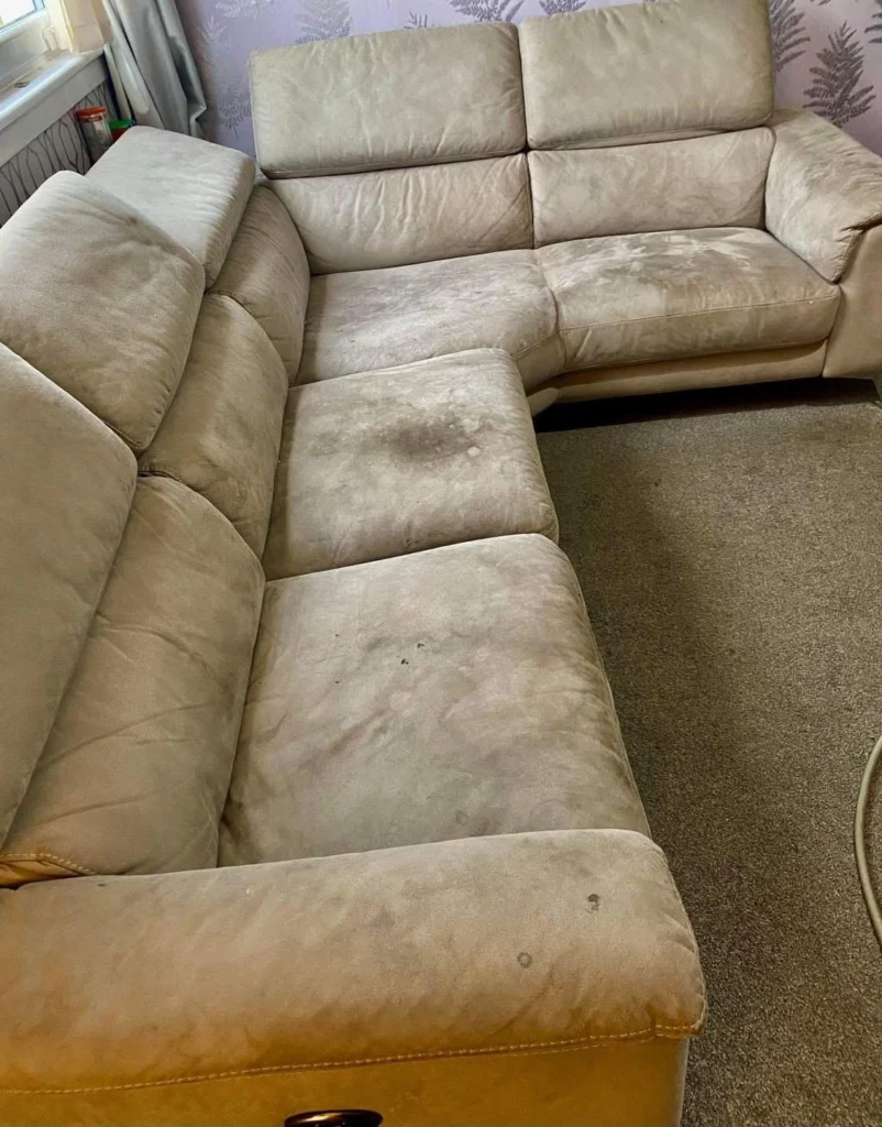 Cream corner sofa before professional cleaning by Clearway Trusted Cleaning