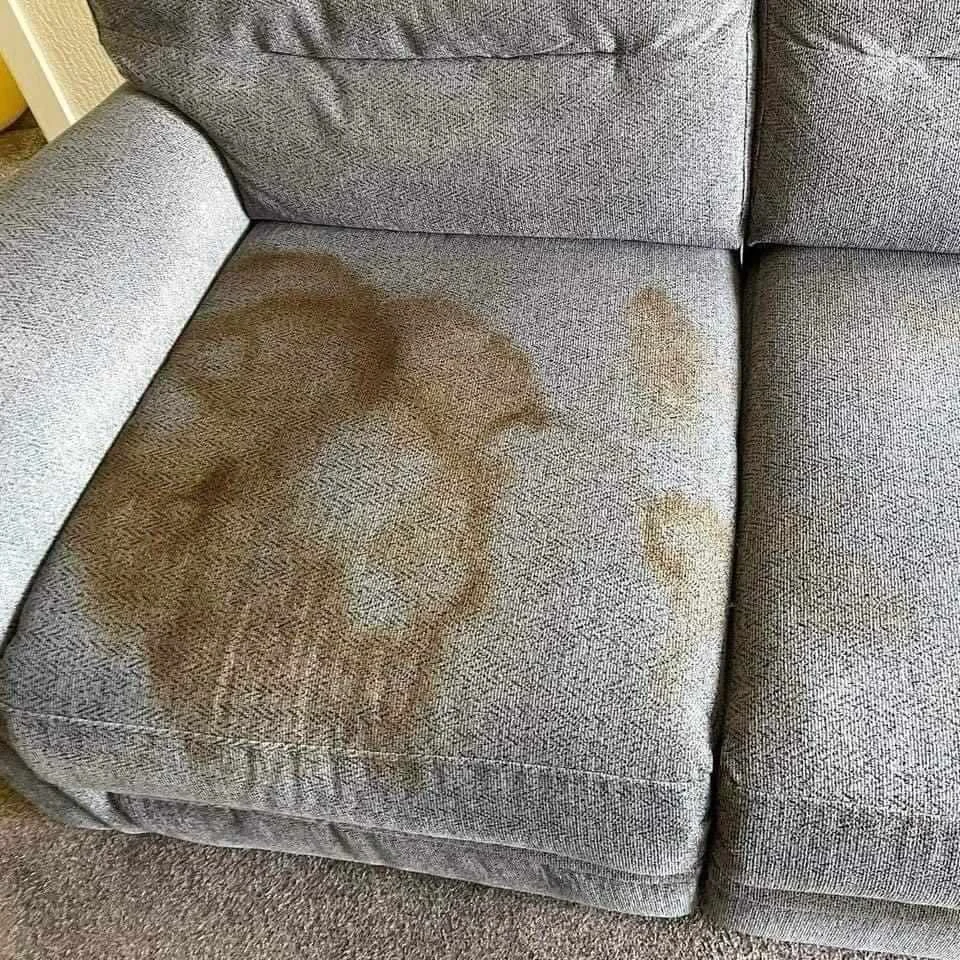 Grey fabric sofa cushion before professional cleaning by Clearway Trusted Cleaning